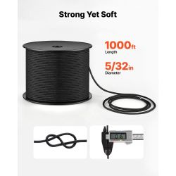 220]Paracord Rope 5/32" x 1000' Nylon Parachute Cord Black New