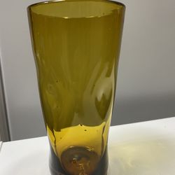 Set of (4) Awesome Vintage Tall Mid-century Amber dimple Tumblers. Thick Glass. Hand Blown 1960's Glasses Maybe Blenko/Bischoff/Pinched Glasses/Drinkw