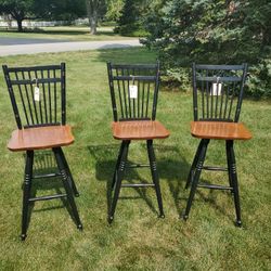 Black Distressed  Farm House  Style Wood Bar Stools 