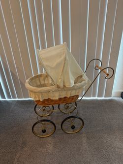 Vintage Wicker Doll Pram Baby Carriage