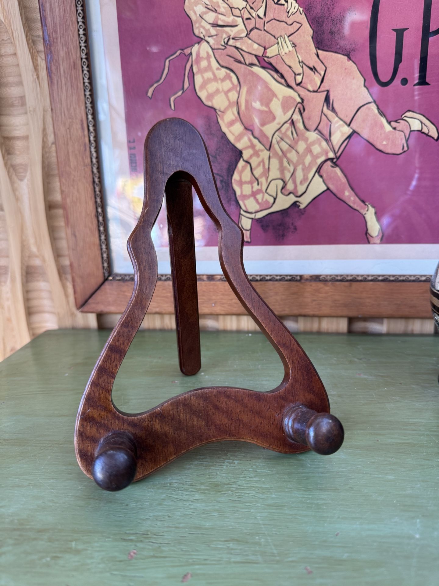 Vtg Van Hygan & Smythe Dark Wood Easel Plate Frame Rack Holder Display Polished Classic Collector