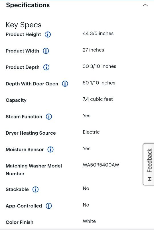 Samsung 7.4 cu. ft Electric Dryer with Steam Sanitize+ DVE50R5400