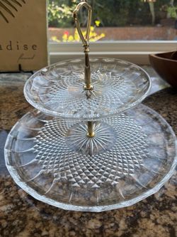 Two tier glass serving tray