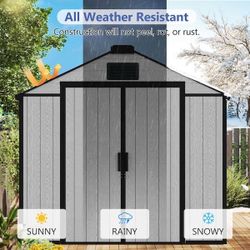 “AS-IS” Open-Box 8 ‘ x 8 ‘ Outdoor Resin Plastic Storage Shed with Floor for Garden Patio Furniture