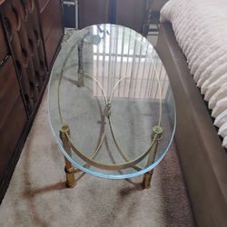 Mid-Century Modern Brass Oval Cocktail Table.