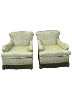 Vintage Set of 2 Mint Green Upholstered Club Chairs