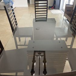 Selling Dining Room Table, Chairs, Shoe Rack With Storage & Hanging Lights