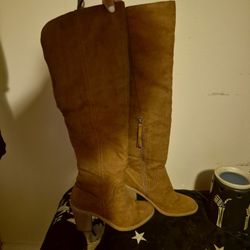 Brown Suede Knee-high Boots