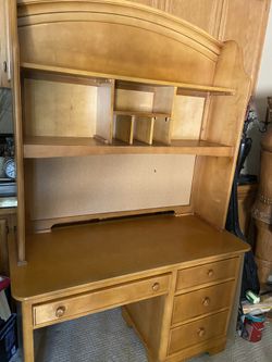 Desk with hutch and built in bulletin board