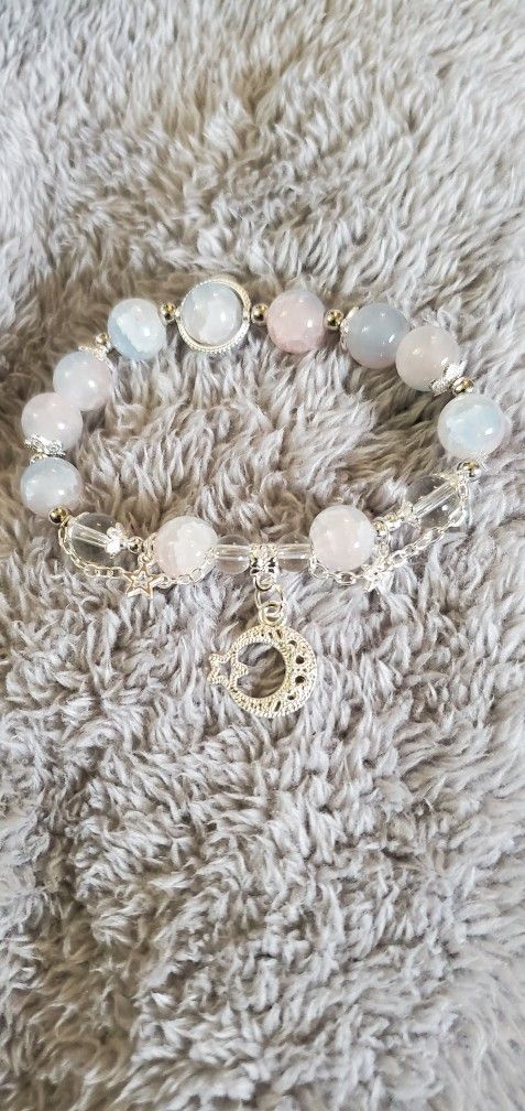 Moonstone Beads With Silver Moon And Stars