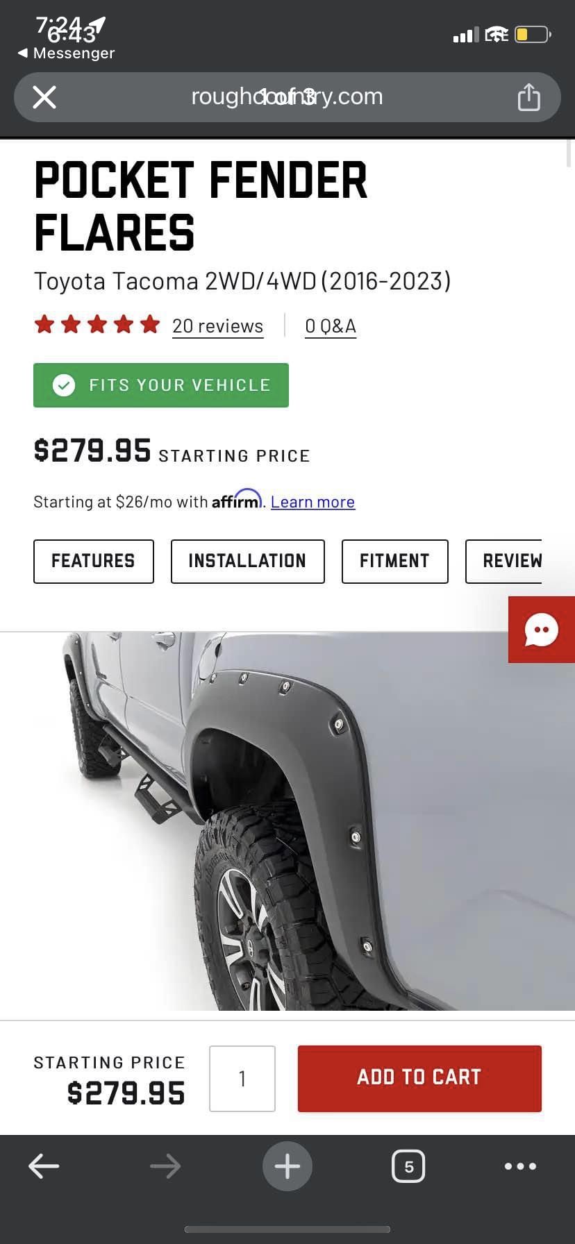Rough Country Fender Flares Toyota Tacoma