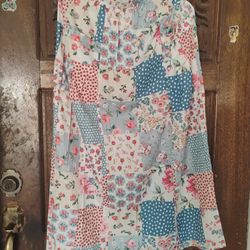 Patchwork Print Long Skirt With Pockets Women's Small
