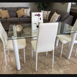 Top Glass / Chrome Rectangular Kitchen| Dining Table & White-Black / Chrome Chairs🤩 New Brand 🤩 Dining Room Set🤩 