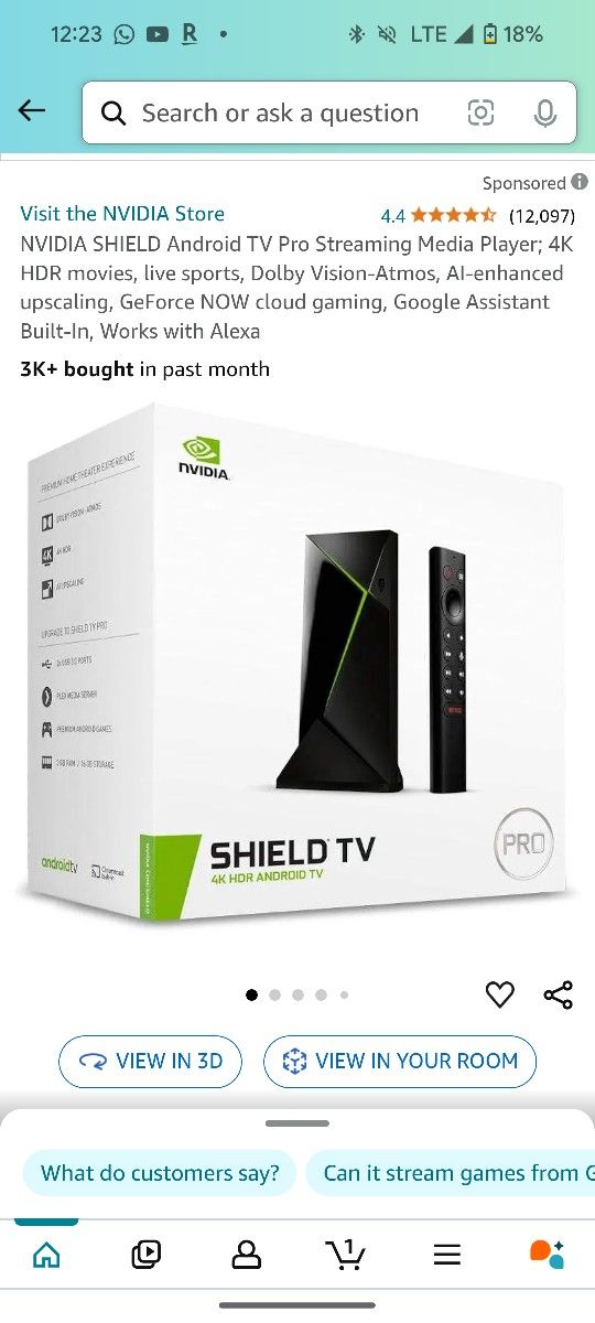 Shield TV 3GB Ram 16 GB Of Memory