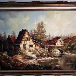BEAUTIFUL LARGE VINTAGE NILSEN OIL PAINTING FRAMED 