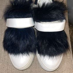 Moncler White & Navy Fur Victorie Sneaker