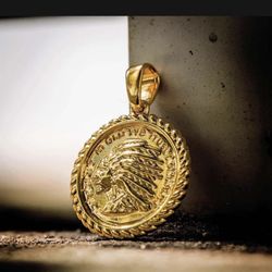 18 K Vermeil Solid Gold Chief Coin Pendant 