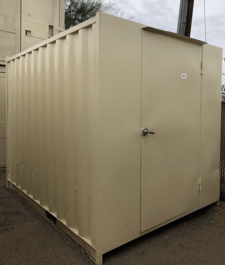 LOCAL 8x10 cargo shipping container storage connex wind and water tight painted with 4’ pedestrian man door tuff shed