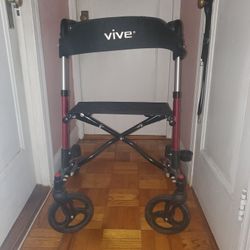 Red, Vive Folding 4 Wheel Walker with Seat 