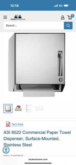 ASI 8522 Commercial Paper Towel Dispenser, Surface-Mounted, Stainless Steel