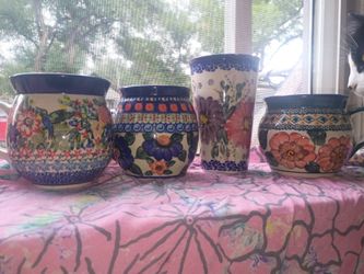 Polish Pottery Ceramic Mugs Set of 4