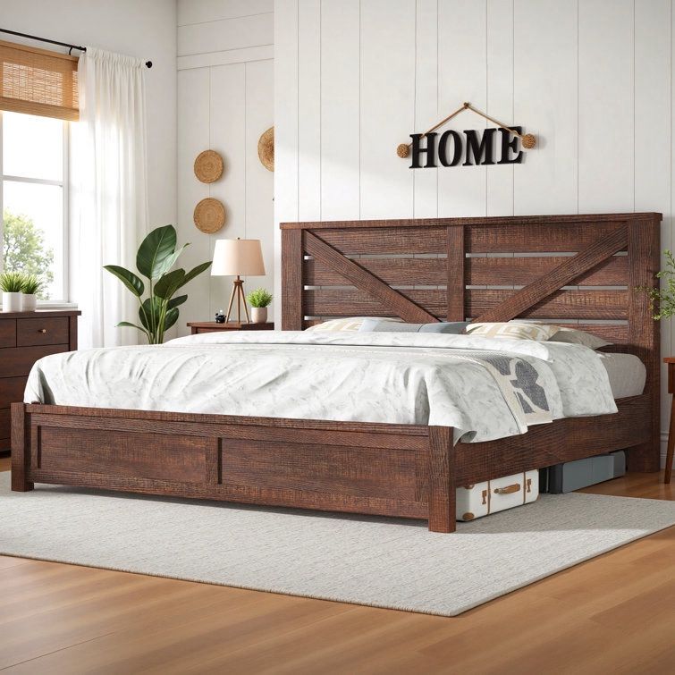King Size Farmhouse Bed Frame with 49.2" Barn Door Headboard for Sale ...