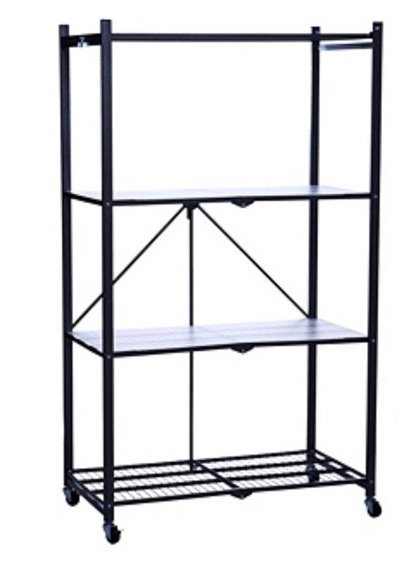 Pop-It 4-Tier Steel Collapsible Storage Shelf w Wheels & Liners blue