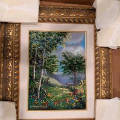 Beautiful Scenery Floral Neo-Impressionism Framed Serigraph Of Oil Painting Artwork By Schaefer Miles