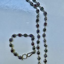 2-Side 🌹 Silver Necklace +bracelet With Zircon 