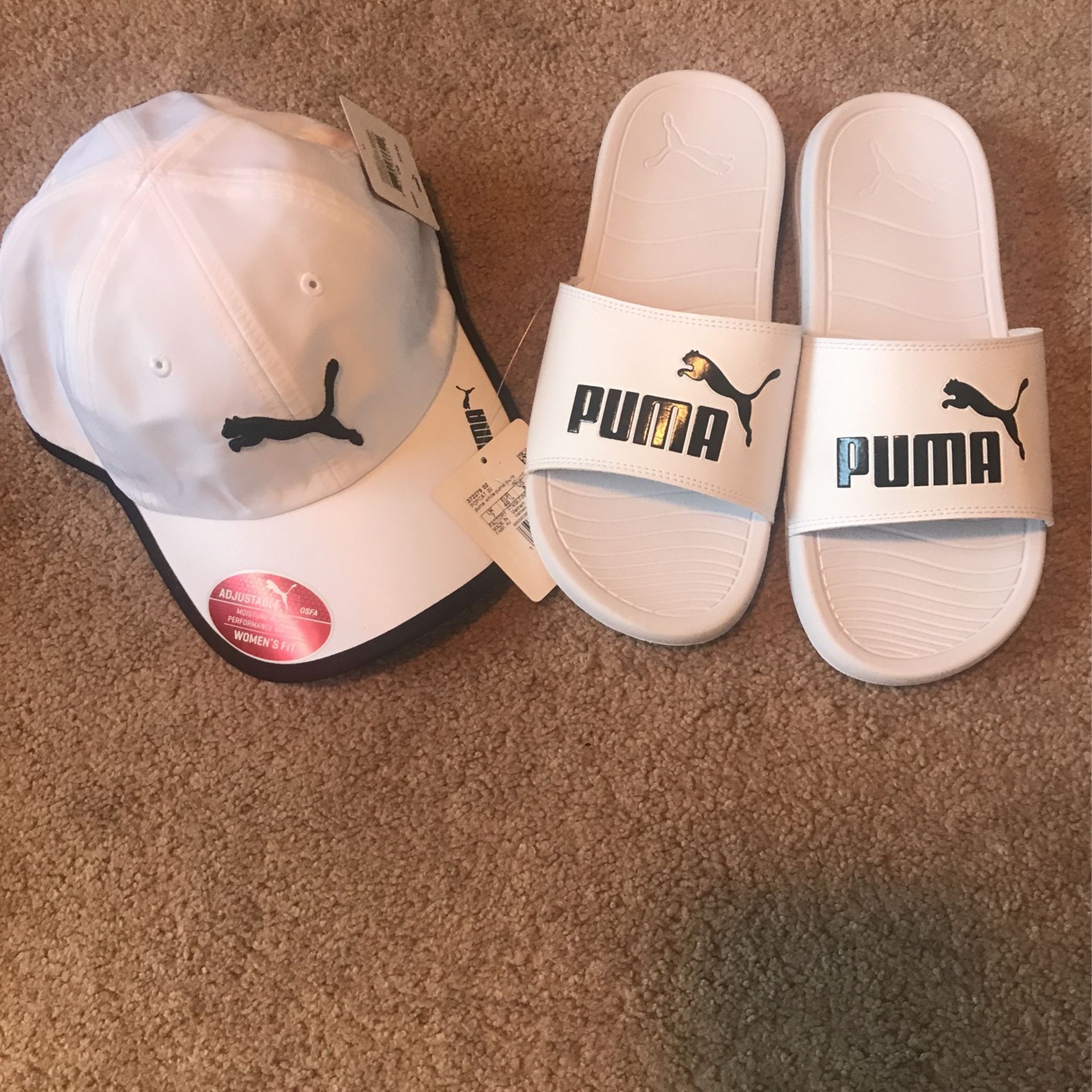 New Puma Hat And Slides Size 8 For $35