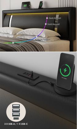 Full Size Bed with USB A and USB C ports