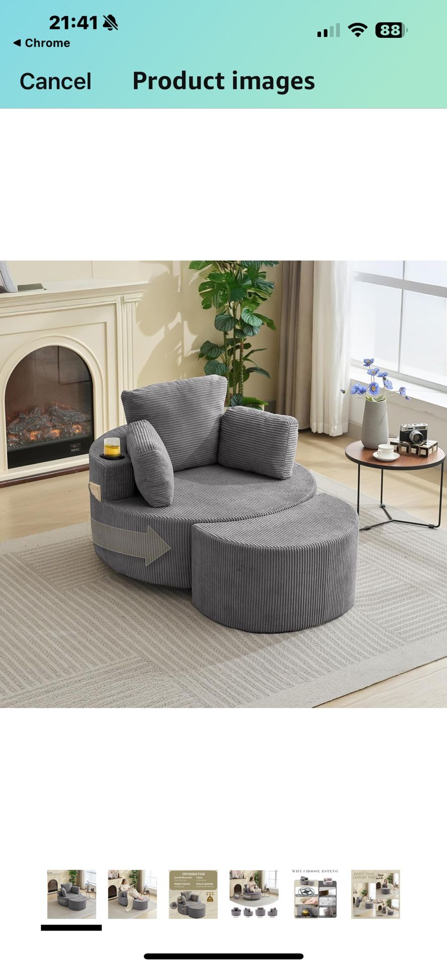 Swivel Accent Chair 37" W Swivel Recliner Comfy Upholstered Round Barrel Chair,with Ottoman,for Livi