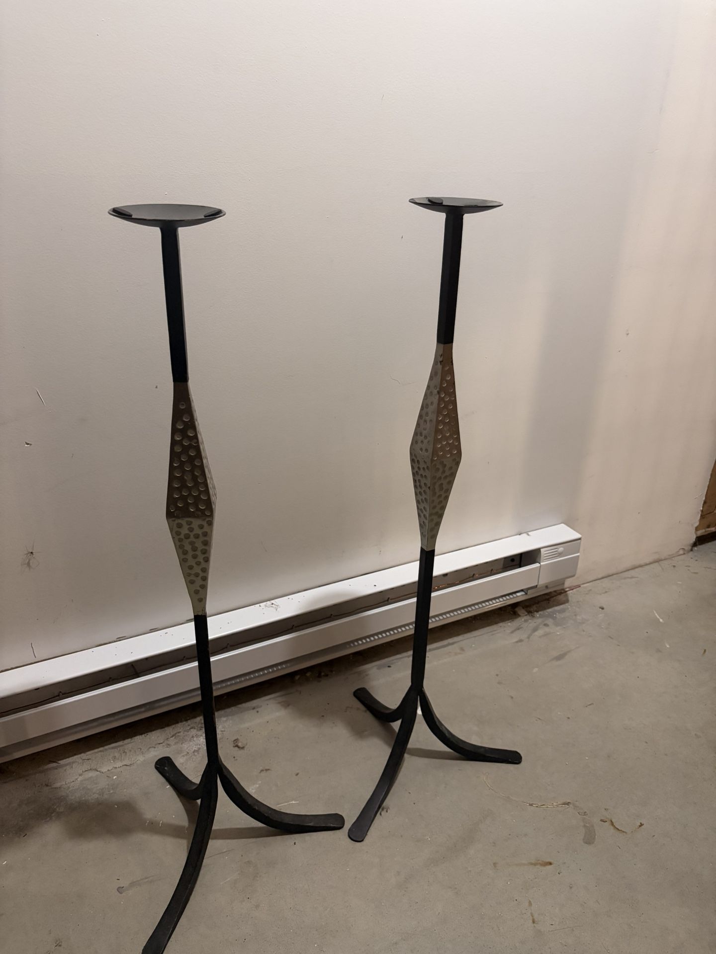 Pair of Vintage TALL Wrought Iron / Solid Steel Floor Stands (MCM / Brutalist Style)