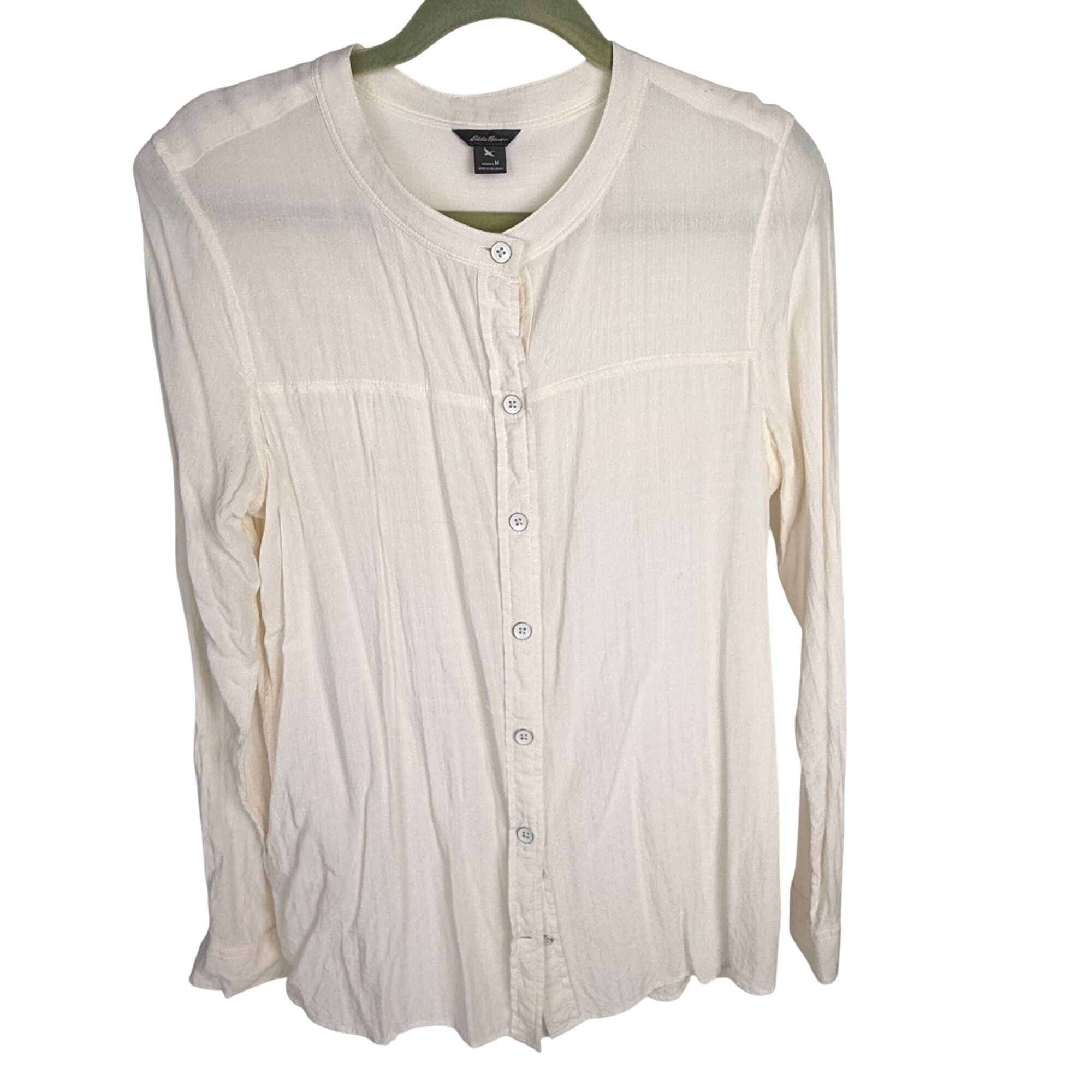 Eddie Bauer Women's Textured Ivory Long-Sleeve Blouse Shirt Size M