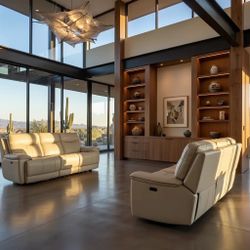 Free Delivery 2 Cream Leather Messina Recliners 