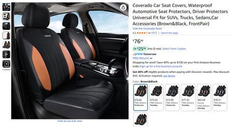 Car Seat Covers Universal 2 Front, Black and Brown