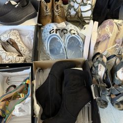 Women’s Shoes Size 8 / 38 Lot – 13 Pairs – Crocs, Bebe, Fashion Nova, JustFab – New & Like New