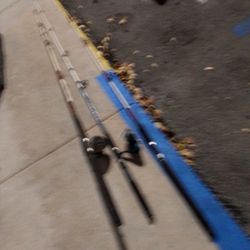 Three Fishing Rods Used One Is Missing A Where The Fishing Line Goes With The Thing To Roll In The Fish The Other Two Have It