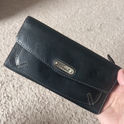 Fossil Leather Wallet with Checkbook Women 