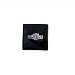 Size 7 Silver Toned Bling Solitaire Thick Band Ring