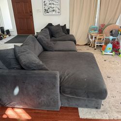 Living Spaces Charcoal Velvet Couch With Large Chaise