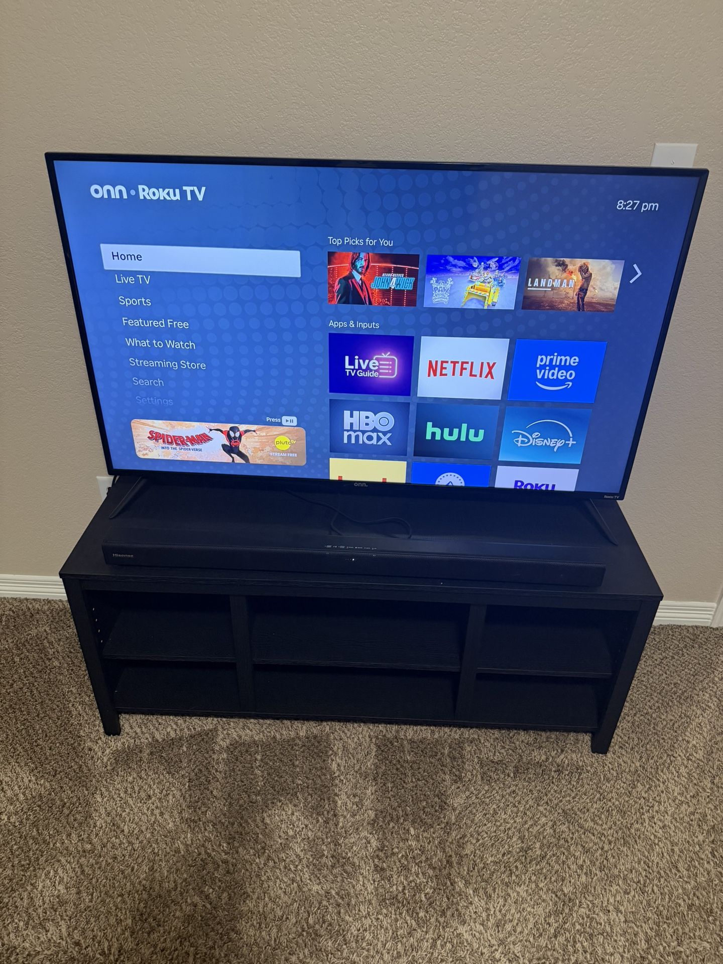 Onn 50” 4K Tv with Entertainment Center and Soundbar