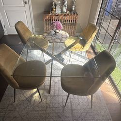 Glass Dining Table with Gold legs 5ft by 3 ft. (60” by 36”)