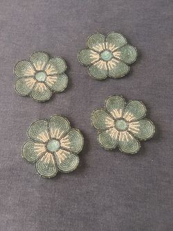 Super Groovy Vintage 70s Hand Beaded Blue Flower Coasters: