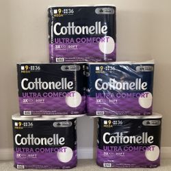 Cottonelle Ultra Comfort 3x More Absorbent Soft Clean Ripple Toilet Paper 9 MEGA Roll  (5) For $45