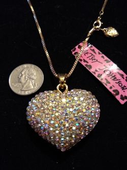 Betsey Johnson Puff Heart Rhinestone Pendant