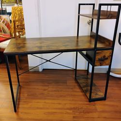 Industrial Style Desk With Shelves And A Drawer 