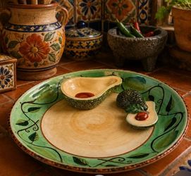Mexican Talavera Ceramic Avocado Serving Platter Set