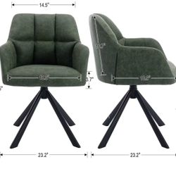 Comfy Leather Desk Chair Modern Computer Task Chair no Wheels Swivel Accent Chair with Mid Back Arm Chair for Living Room/Bedroom/Home Office, PU Gree