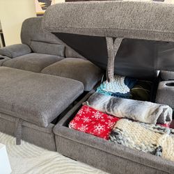 Gray Couch With Storage. 8ft L